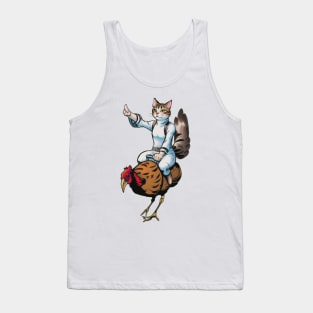 Whimsical Cat Riding Chicken Tank Top